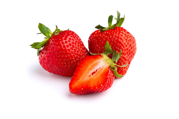 Juicy and beautiful strawberries on isolated white background.