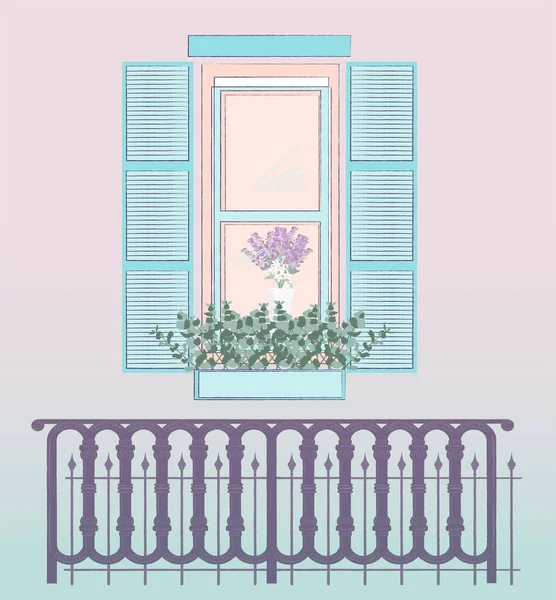Window flowers for decorative design. Beautiful illustration. Decorative flowers. Flower background. Home decor. Old town.