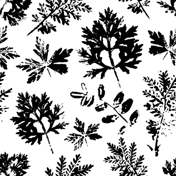 Бесшовный рисунок с листьями чернильных марок . — стоковый вектор