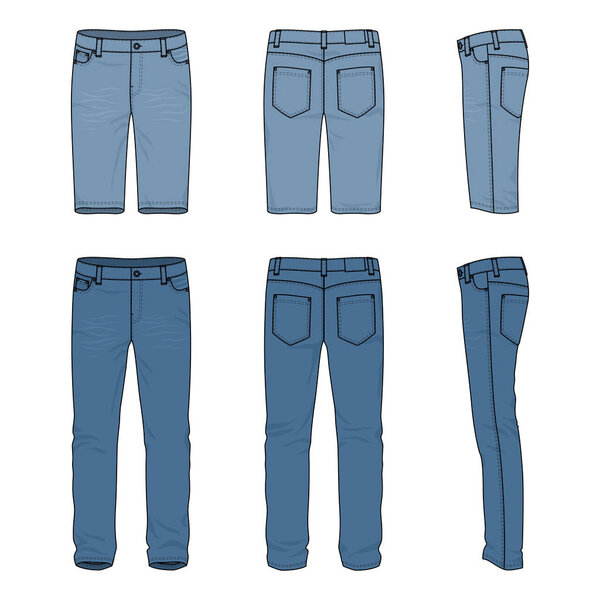 Set of male jeans and shorts.