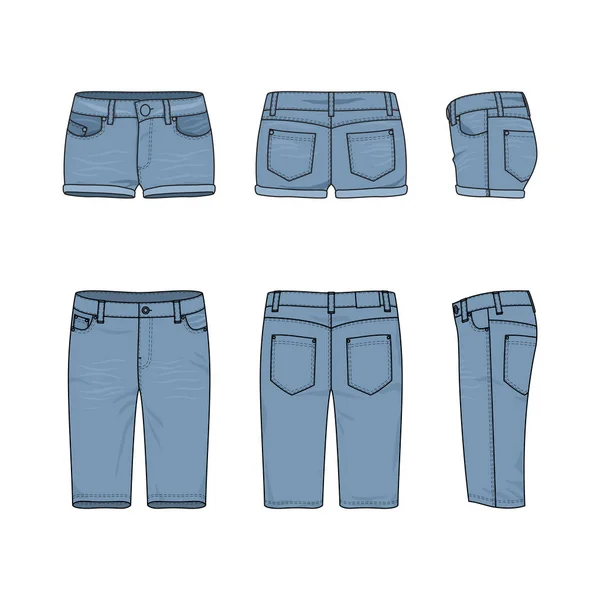 Uppsättning av manliga och kvinnliga jeansshorts. — Stock vektor