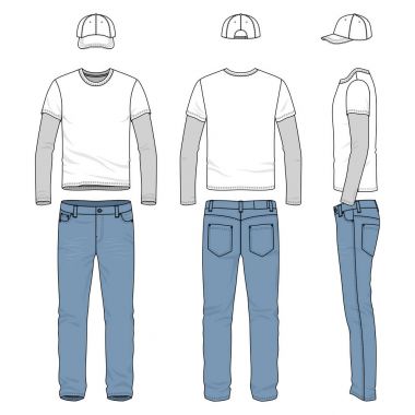 Set of male tee, jeans, baseball cap. clipart