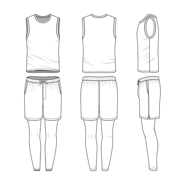 Vector Templates Clothing Set Front Back Side Views Blank Vest — Stock Vector