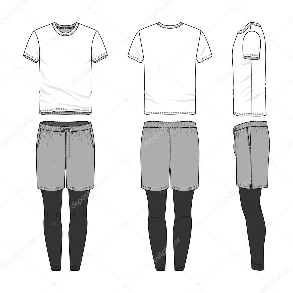 Vector templates of blank t-shirt, shorts, pants.