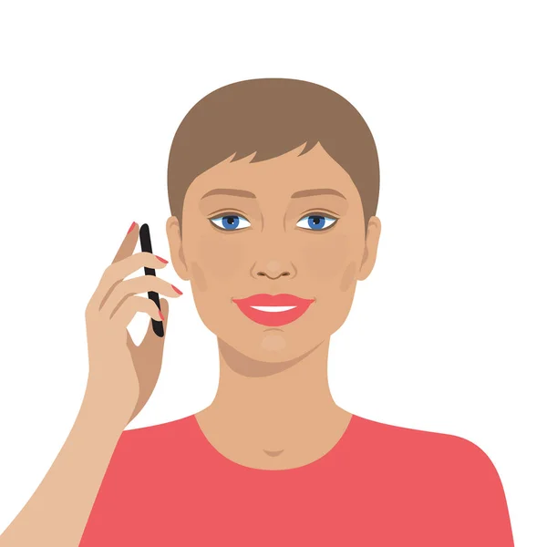 Portret Van Aantrekkelijke Vrouw Praten Mobiele Telefoon Vectorillustratie Van Mooie — Stockvector