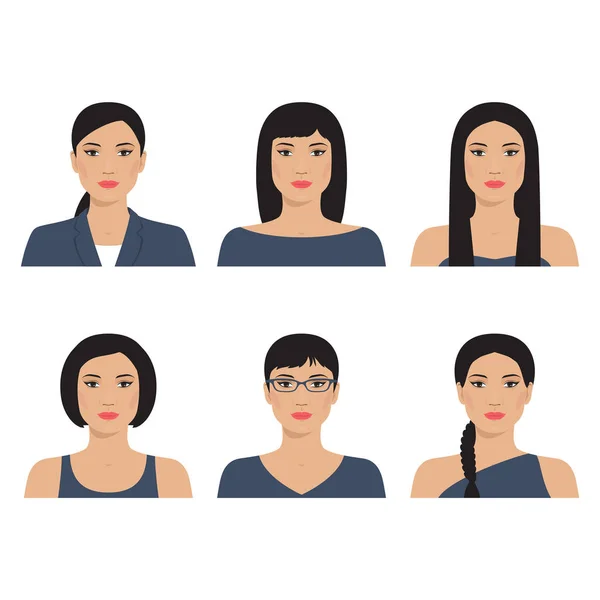 Conjunto Dos Perfis Vetoriais Avatar Icon Ilustrações Mulheres Asiáticas Com —  Vetores de Stock