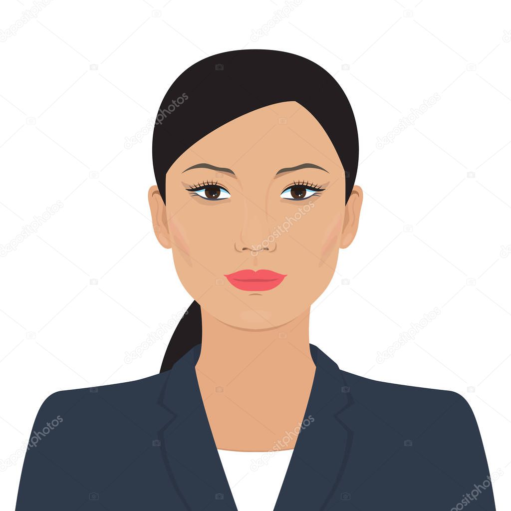 Confident business asian woman. Avatar illustration. Flat design.