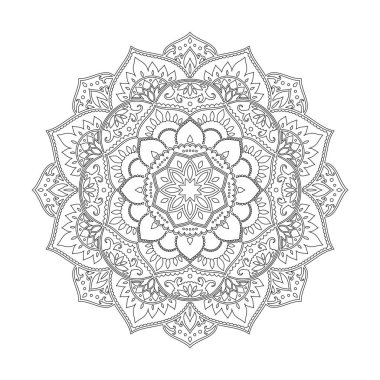 Çiçek mandala tasarım. Etnik desen yuvarlak. Boyama kitabı için vektör tasarımı. Dekoratif mandala arka plan. Beyaz izole siyah çizgi mandala.