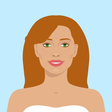 Gülümseyen güzel kadın avatar. Vektör çizim. Basit düz tasarımı. Düz avatar.