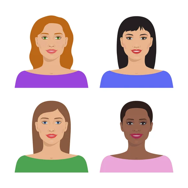 Conjunto Iconos Avatar Vectorial Retratos Internacionales Conjunto Avatares Femeninos Mujeres — Vector de stock