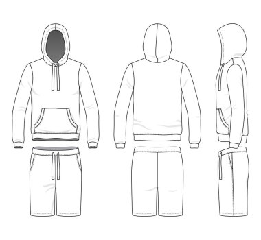 Boş giyim şablonları. Vektör çizim sweatshirt ve şort. Beyaz arka plan üzerinde izole.