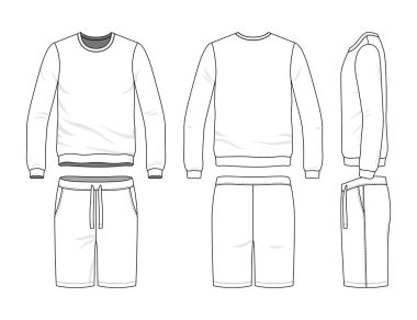 Boş giyim şablonları. Vektör çizim sweatshirt ve şort. Beyaz arka plan üzerinde izole.