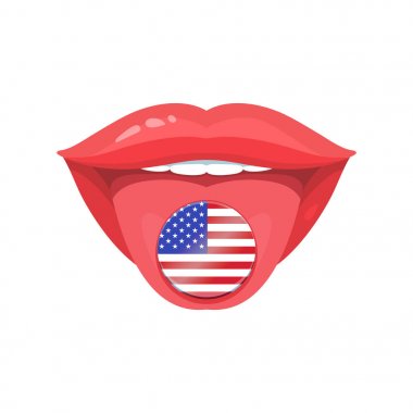Amerikan, ABD bayrakları ile dilinin illüstrasyon vektör. Vektör bayrak rozetleri. 
