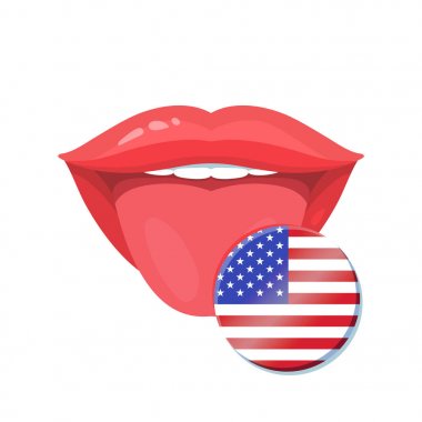 Amerikan, ABD bayrakları ile dilinin illüstrasyon vektör. Vektör bayrak rozetleri. 