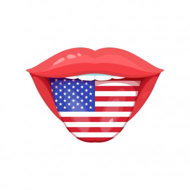 Amerikan, ABD bayrakları ile dilinin illüstrasyon vektör. Vektör bayrak rozetleri. 