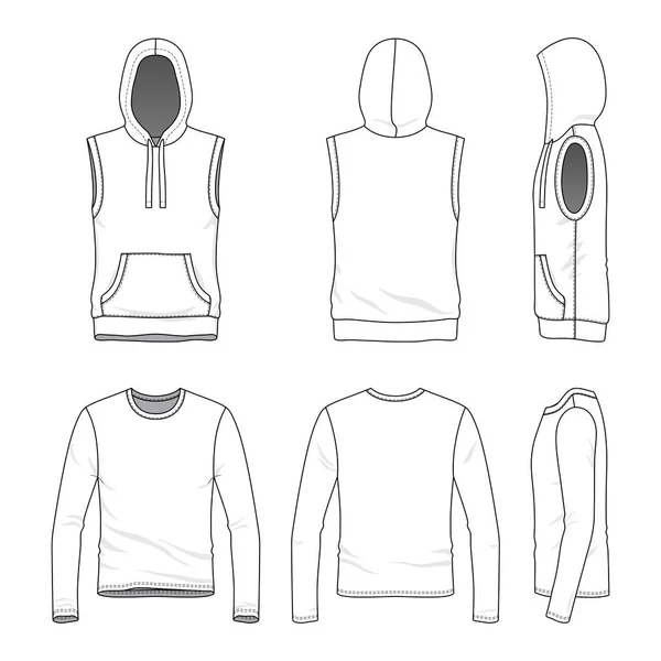 Üres Ruha Sablonok Vektoros Illusztráció Ujjatlan Hoody Póló Elszigetelt Fehér — Stock Vector