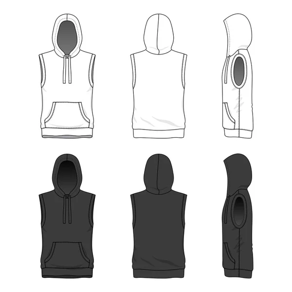 Blank Clothing Templates Vector Illustration Sleeveless Hoody White Black Colors — Stock Vector