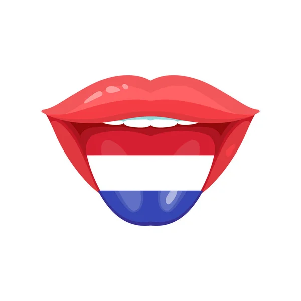 舌头的向量例证与荷兰 荷兰旗子 矢量标志徽章 — 图库矢量图片