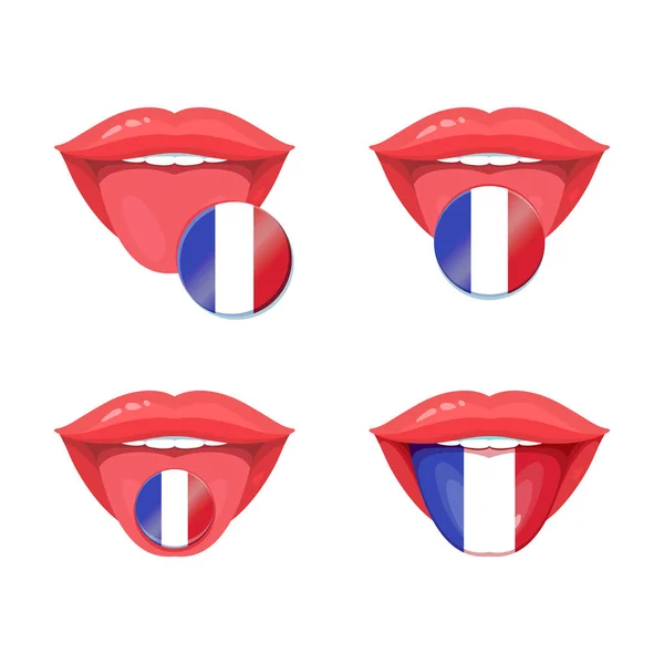 Set Lingue Vettoriali Con Bandiere Francesi Distintivi Della Bandiera Vettoriale — Vettoriale Stock