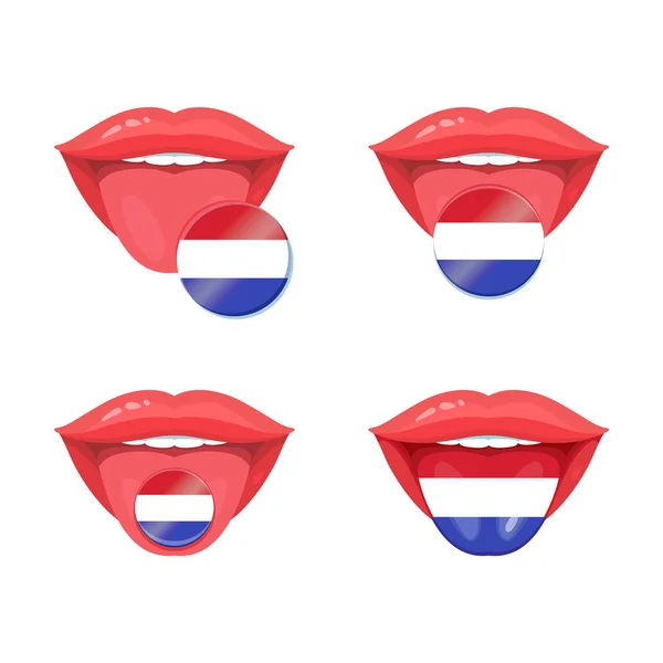 Set Vector Tongues Dutch Netherlands Holland Flags Vector Flag Badges — Stock Vector