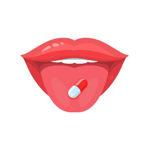 Vector Illustration Medicine Tablet Pill Tongue Pharmaceutical Medical Health Vector — Stock Vector