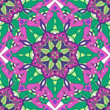Renkli Arabesk, mandala desen tasarım etnik tarzda. Ev dekor Tekstil, moda giysiler, ambalaj kağıdı, duvar kağıdı, arka planlar, scrapbook kağıt, davet tebrik kartı için seamless modeli.