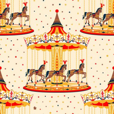 Retro sirk carousel ve küçük atlar ile seamless modeli.