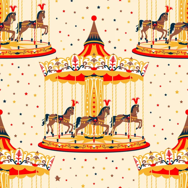 Cirque Rétro Motif Sans Couture Avec Carrousel Petits Chevaux — Image vectorielle