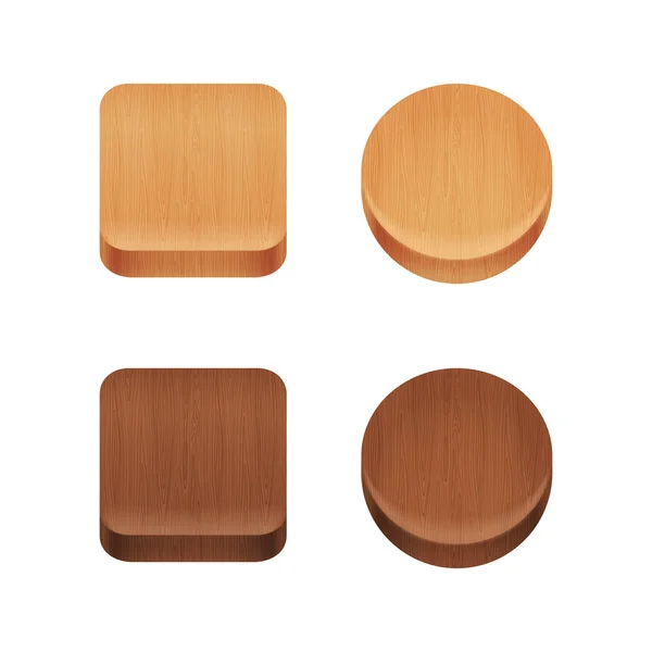 Set Houten App Pictogrammen Geïsoleerd Witte Achtergrond — Stockvector