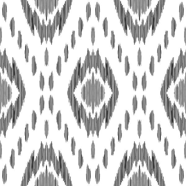 Ikat Patrón Sin Costuras Fondo Vectorial Gráfico Textura Blanco Negro — Archivo Imágenes Vectoriales