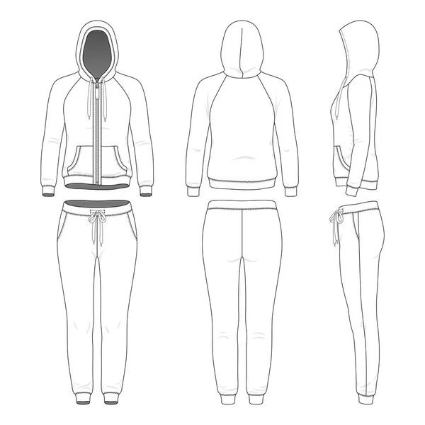 Kläder set med kvinna luvtröja och byxor. — Stock vektor