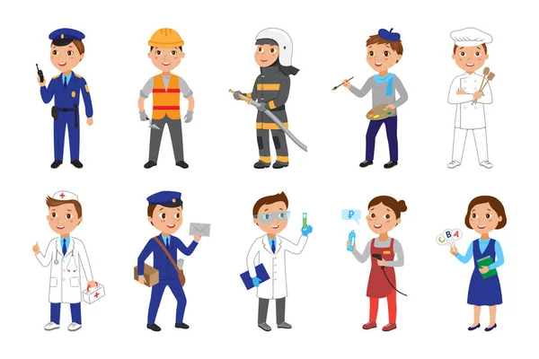 Kids in various professions set. — Stock Vector