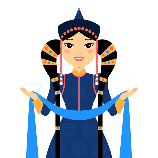 Beautiful mongolian woman. — Stock Vector