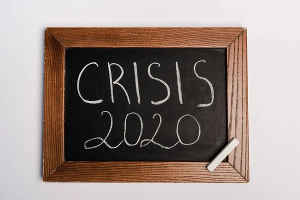 Crisis 2020 Lettering Written Chalkboard White Background Coronavirus Concept — Stock Photo, Image