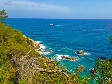 İspanya 'da Lloret De Mar sahilinde suyla kayalar