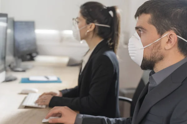 Coronavirus Office Workers Mask Corona Virus Business Workers Wear Masks — Stock Photo, Image