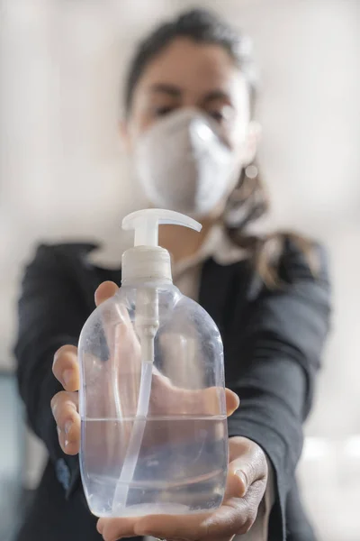 Coronavirus office workers with mask for corona virus. Business workers wear masks to protect and take care of their health. Office working with computer. Working from home.