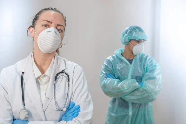 Coronavírus Retrato Médicos Enfermeiros Que Trabalham Nos Hospitais Lutam Contra — Fotografia de Stock