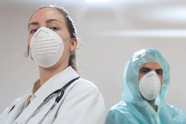 Coronavírus Retrato Médicos Enfermeiros Que Trabalham Nos Hospitais Lutam Contra — Fotografia de Stock