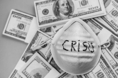 Coronavirus hala yaşam konsepti. Yüz maskesi. Kendine dikkat et. Coronavirus karantinası. Tedavi için savaşıyorum. Aşı. Maske izole edilmiş beyaz arkaplan. Metnin için web kopyalama alanı için grafik tasarımı. Koruyucu maske. Ekonomik kriz