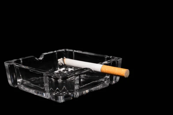 Glass Ashtray Burning Cigar Black Background — Stock Photo, Image