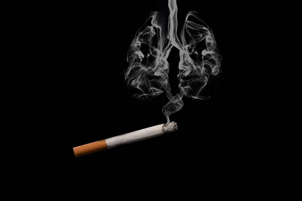煙が肺を形成し黒い背景を持つ葉巻を見ると — ストック写真