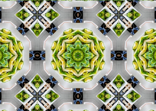 Abstrakt Bakgrund Begreppet Symmetriska Mönster Prydnadsföremål Dekorativa Kalejdoskop Rörelse Geometriska — Stockfoto