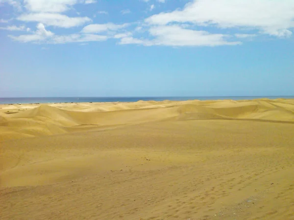 Woestijn Met Blauwe Lucht Oceaan Zandduin — Stockfoto