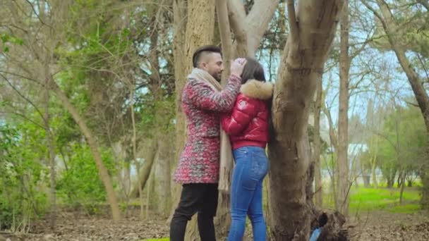 Happy Young Loving Couple Looking At Each Other In Park — Stock Video