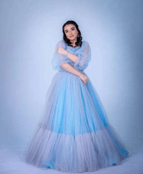 Jong Mooi Model Afbeelding Van Prinses Assepoester Gekleed Een Blauwe — Stockfoto