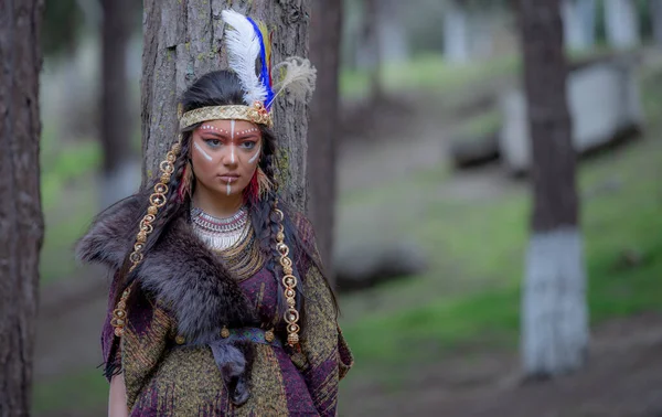 Mulher Indígena Nativa Americana Retrato Livre Retrato Mulher Xamânica Com — Fotografia de Stock