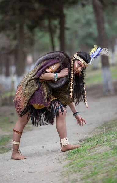 Native American Indian Woman Portrait Outdoors Portrait Shamanic Female Indian — Stock Photo, Image