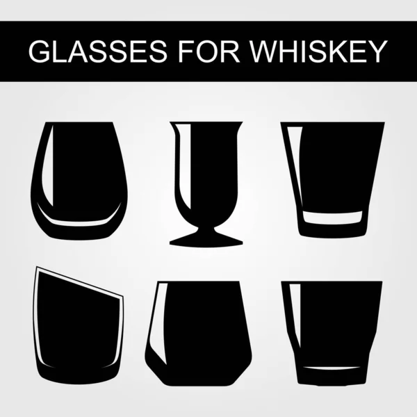 Gläser Für Whisky Schwarz Und Weiß Silhouette Von Weingläsern Auf — Stockvektor