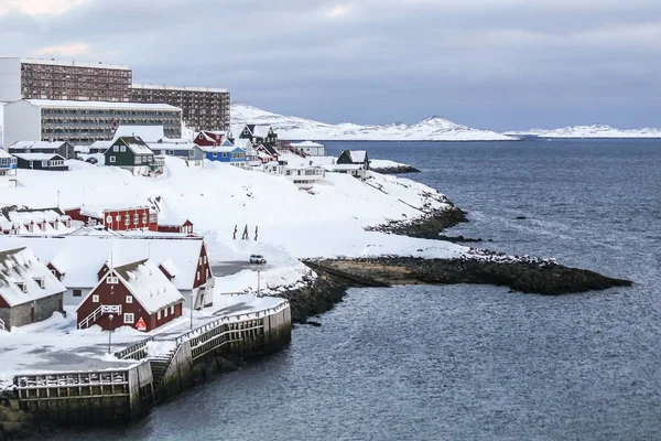 Oude haven bedekt met sneeuw, Nuuk — Stockfoto